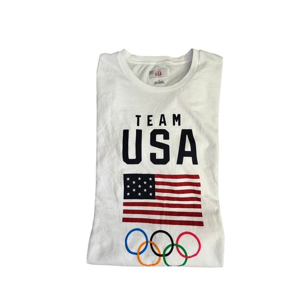 Team USA Olympic Rings Flag T Shirt Women's Size Small White